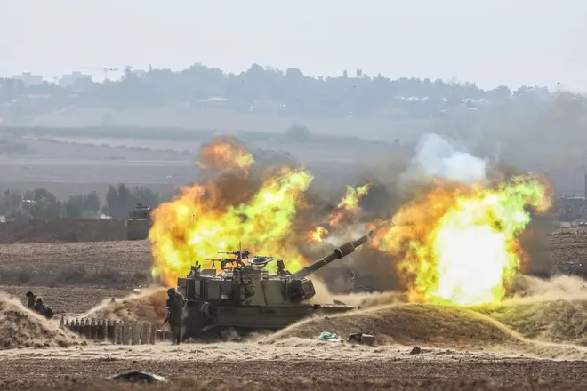 A Buckingham Palace spokesman said: "This is a situation His Majesty is extremely concerned about and he has asked to be kept actively updated. (Image: Alamy - Israeli artillery fire shells near the border with Gaza)