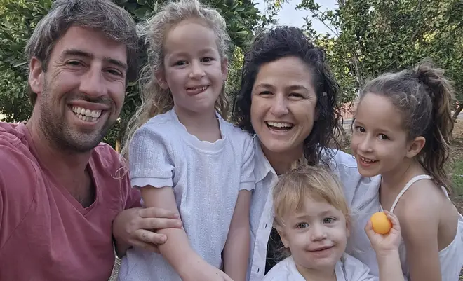 Johnny Siman Tov, his wife, Tamar Kedem-Siman Tov, and their children — 6-year-old daughters Shachar and Arbel and and 4-year-old son Omer — were  killed by Hamas in their kibbutz.
