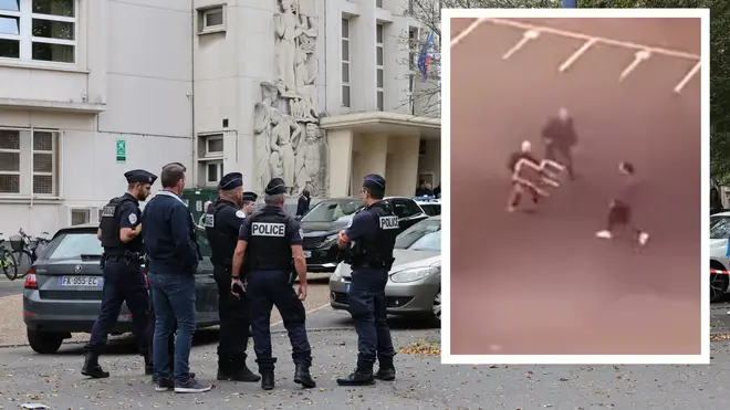 Police outside the school in France after a knifeman launched an attack on teachers