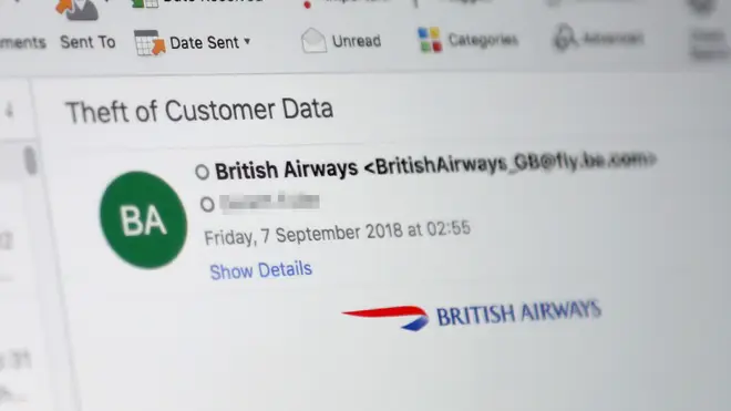 A view of the email sent to British Airways customers over night after a company data breach. Furious BA customers have been left having to cancel their credit cards after a 15-day data breach compromised around 380,000 card payments.
