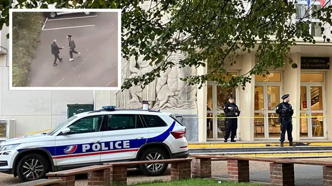 Police outside the school in France after a knifeman launched an attack on teachers