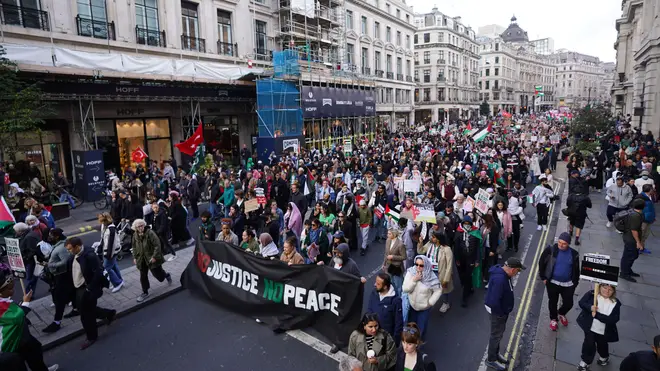 Protesters during a March for Palestine in London