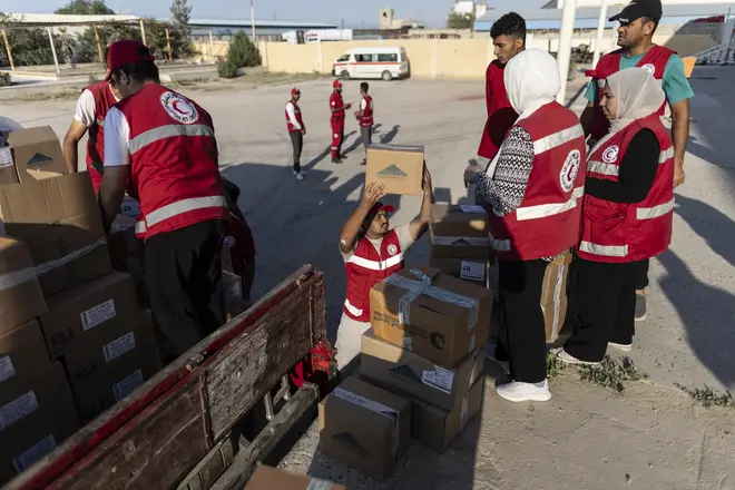 One of the warehouses where the Egyptian Red Crescent stores foreign aid destined for Gaza once the Gaza-Egypt border opens