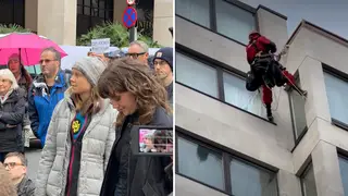 Eco mob climbs five star London hotel at Greta Thunberg protest
