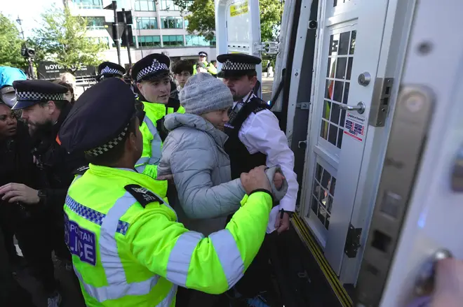 Thunberg was hauled into a police van