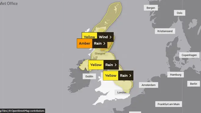 Weather warnings for wind and rain are in place across the UK on Thursday, 19th October.