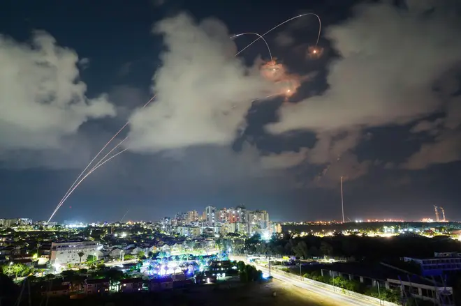 Rockets are intercepted by Israel's Iron Dome at Ashkelon