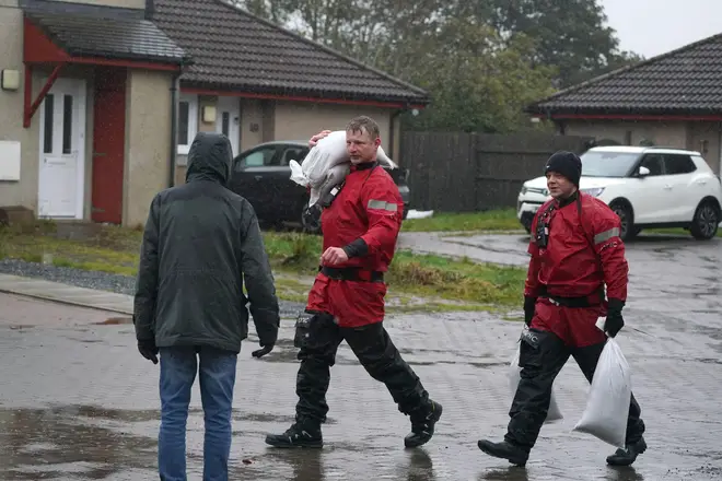 Residents were helped out with sandbags in Inverurie, Scotland