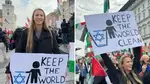 Student Marie Andersen was pictured with this anti-Semitic banner and tried to defend it as about the 'Israeli government' during an interview.