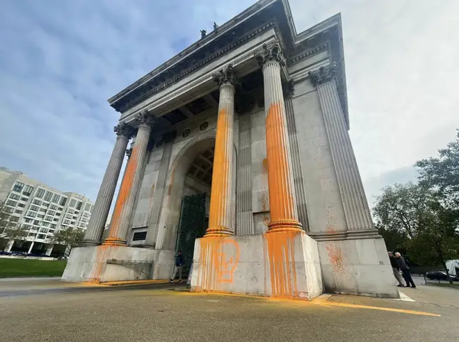 Just Stop Oil daubed the arch with orange paint