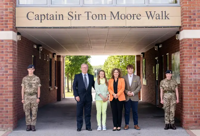 The family of Captain Sir Tom Moore: Colin Ingram-Moore (son in law), Georgia Ingram-Moore (granddaughter), Hannah Ingram-Moore (daughter) and Benjie Ingram-Moore (grandson
