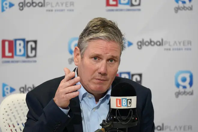 Labour party leader, Sir Keir Starmer is interviewed for LBC during a media round on the morning of the final day of the Labour party conference on October 11