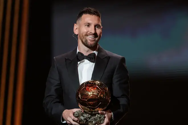 Inter Miami CF's Argentine forward Lionel Messi receives his 8th Ballon d'Or award