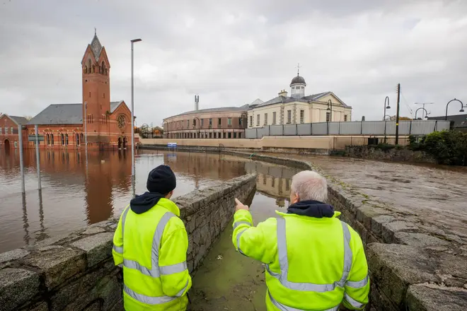 Newry's city canal burst its banks due to rising water levels.