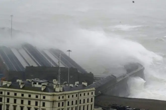 Huge waves batter Folkestone as Storm Ciaran hit