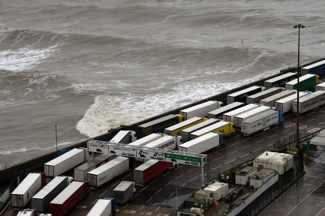 Trucks queue at Dover docks