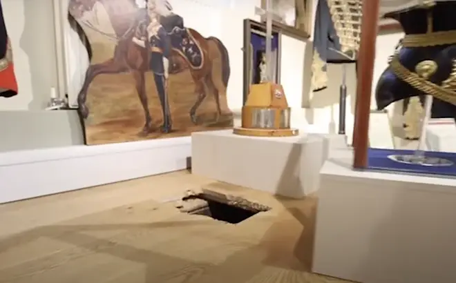 The thieves drilled a hole underneath the artefact displays.