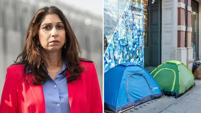 Suella Braverman said she wants to put a stop to the "nuisance and distress" caused by homeless people pitching tents