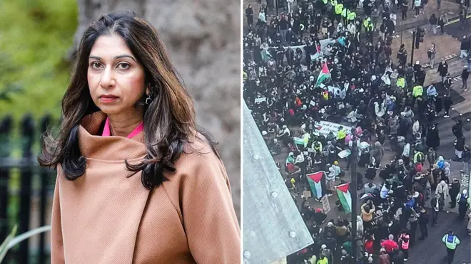 The Home Secretary said any pro-Palestine protesters who vandalise the Cenotaph should be "put into a jail cell faster than their feet can touch the ground".