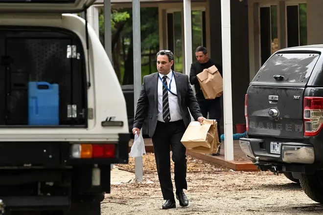 Detectives are seen at the property of Erin Patterson in Leongatha, Victoria,