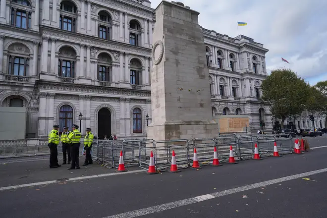 Police officers at the Cenotaph in Whitehall