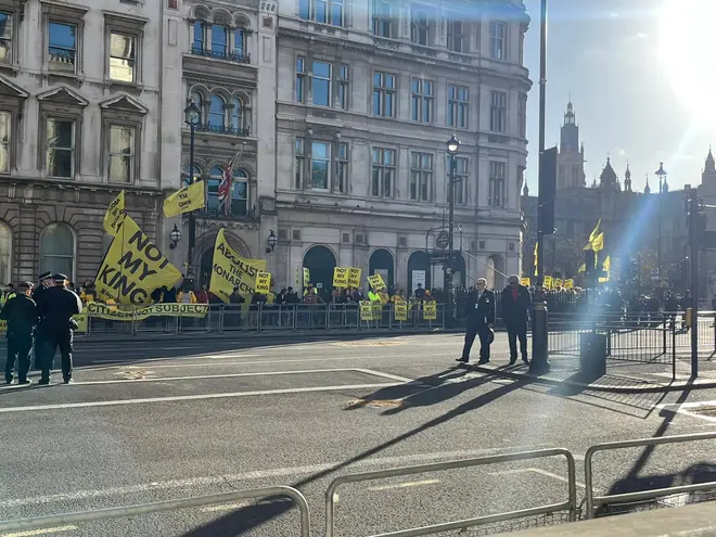 Anti-monarchy activists protest outside Parliament