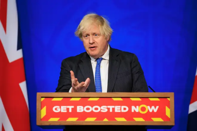 British Prime Minister, Boris Johnson, speaks during a Covid Update at Downing Street on December 15, 2021 in London, England.