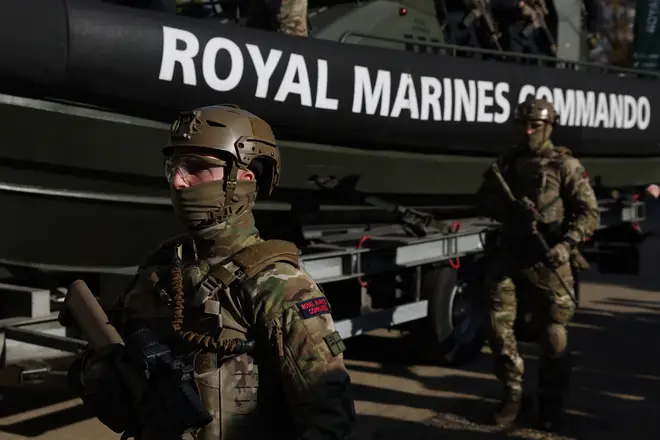 Royal Marines participate in Lord Mayors Show parade on November 12, 2022 in London