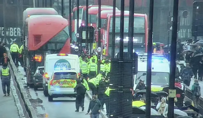 Just Stop Oil activists blocked Waterloo Bridge.