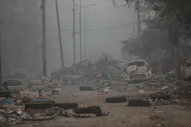 A view of destruction at Al-Shati refugee camp in Gaza on Wednesday