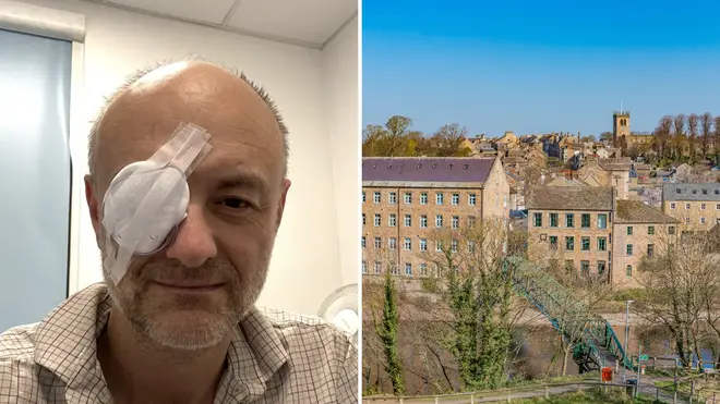 Dominic Cummings and his eye surgery, and on the right, the town of Barnard Castle