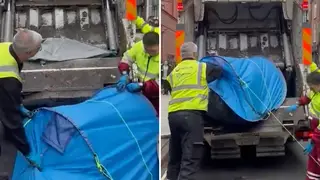 Camden Council workers appearing to dump tents