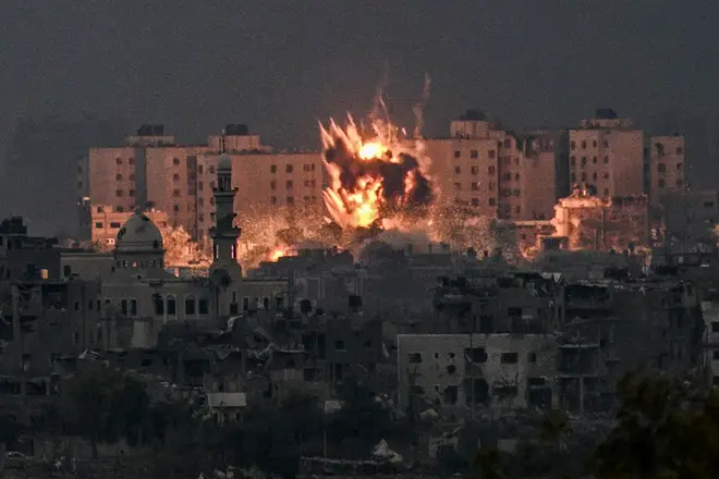 A fireball erupts during Israeli bombardment in the northern Gaza Strip last month