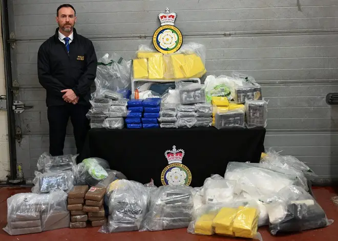 Det Chf Supt Carl Galvin of the YHROCU with the seized drugs.