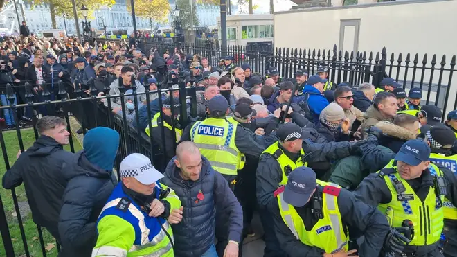 Counter-protesters clashed with police near Whitehall.