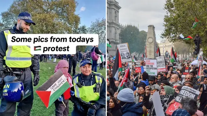 The Met Police said it 'was not advisable' for two officers to pose for a picture with a child at pro-Palestine march