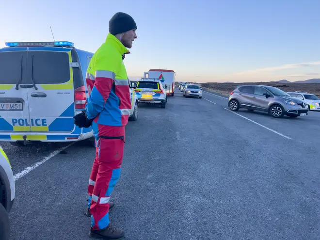 Police near the town of Grindavik, which has been evacuated