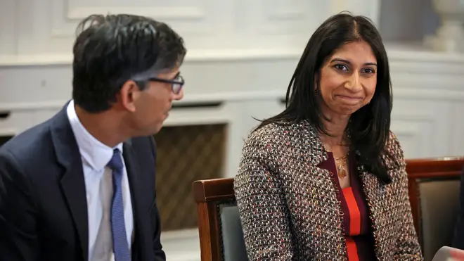 File photo dated 03/04/23 of Prime Minister Rishi Sunak and (then) Home Secretary Suella Braverman during a visit to a hotel in Rochdale, Greater Manchester, for a meeting of the Grooming Gangs Taskforce.