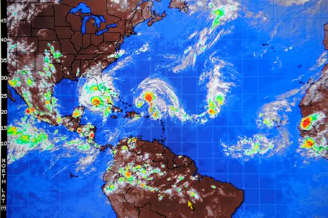 Hurricane satellite weather map as viewed on the internet and on TV television