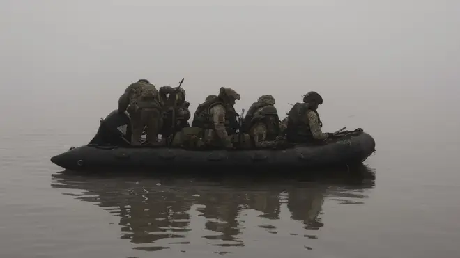 Ukrainian marines on a river near Kherson