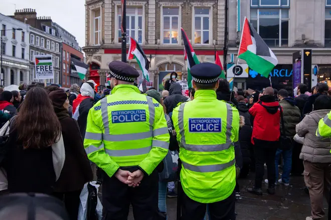 Police at the protest on Saturday