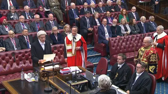 Video grab of the introduction of Lord Cameron of Chipping Norton at the House of Lords, London. Former prime minister David Cameron was elevated to the House of Lords after being appointed Foreign Secretary. Picture date: Monday November 20, 2023.