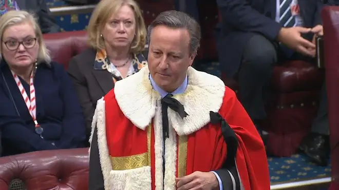 Video grab of the introduction of Lord Cameron of Chipping Norton at the House of Lords, London. Former prime minister David Cameron was elevated to the House of Lords after being appointed Foreign Secretary. Picture date: Monday November 20, 2023.