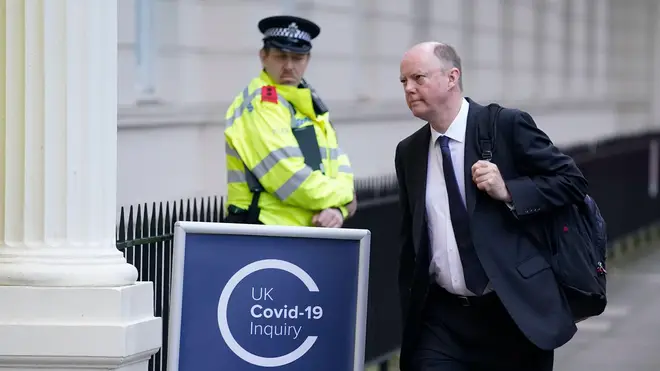 Chief medical officer Sir Chris Whitty arrives to give a statement to the UK Covid-19 Inquiry at Dorland House in London