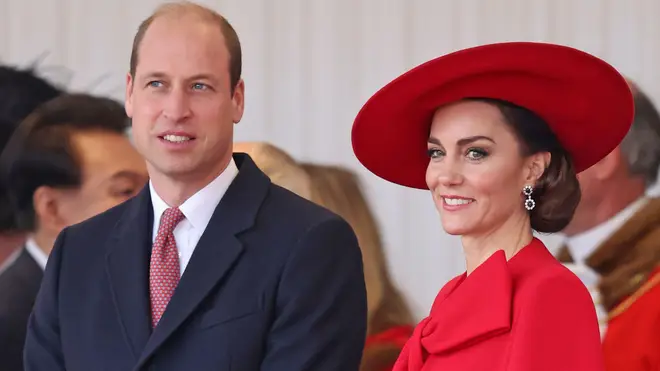 Prince William and Kate, Princess of Wales, attend a ceremonial welcome for the President and the First Lady of the Republic of Korea at Horse Guards Parade in London, England, Tueasday, Nov. 21, 2023. (Photo by (Chris Jackson/Pool Photo via AP)