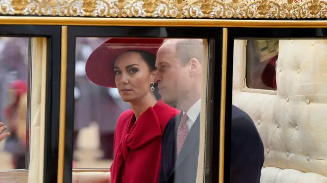 The Princess of Wales and Prince William depart from Horse Guards Parade after the Ceremonial Welcome for Buckingham Palace by carriage in London, Tuesday, Nov. 21, 2023