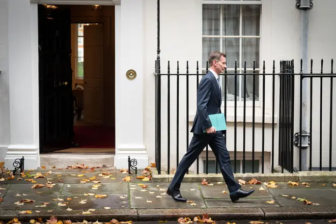 Chancellor of the Exchequer Jeremy Hunt leaves 11 Downing Street, London, for the House of Commons to deliver his autumn statement