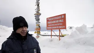 UN secretary-general Antonio Guterres stands outside a Chilean air force base in King George Island, Antarctica