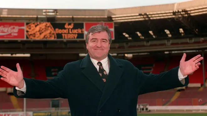 Terry Venables on the pitch at Wembley Stadium after it was announced that he was appointed the new England Coach