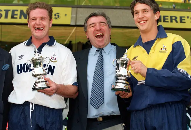 Paul Gascoigne and Gary Lineker with Terry Venables